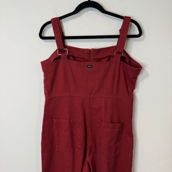 RVCA Women's Railway Jumper Jumpsuit Overall Wide Leg Cotton Denim Red XL - Picture 4 of 10